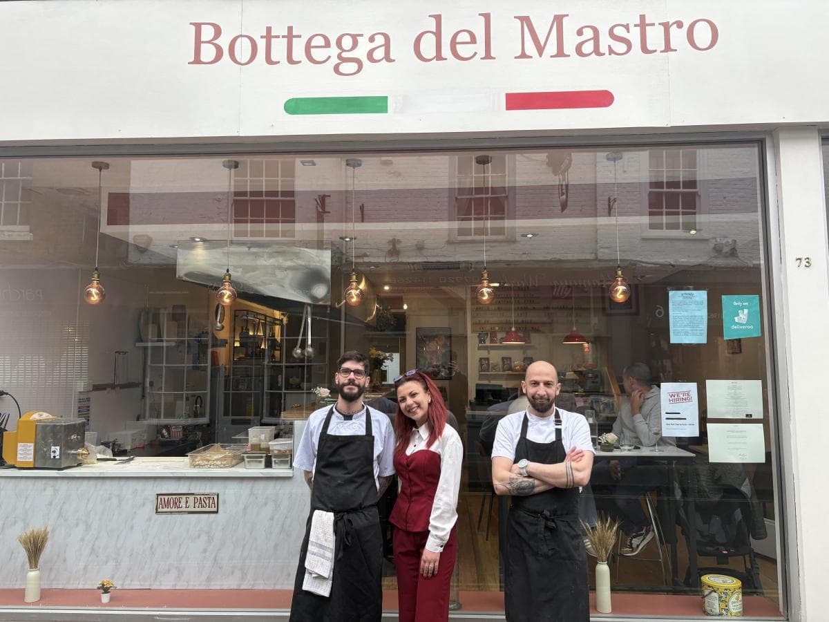 The Bottega del Mastro team outside the restaurant on Parchment Street, Winchester